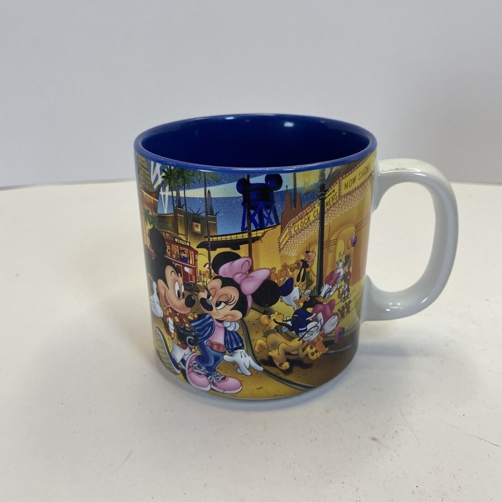 Vintage Mickey and Minnie Mouse Tourist Coffee Mug Disney MGM Studios Blue